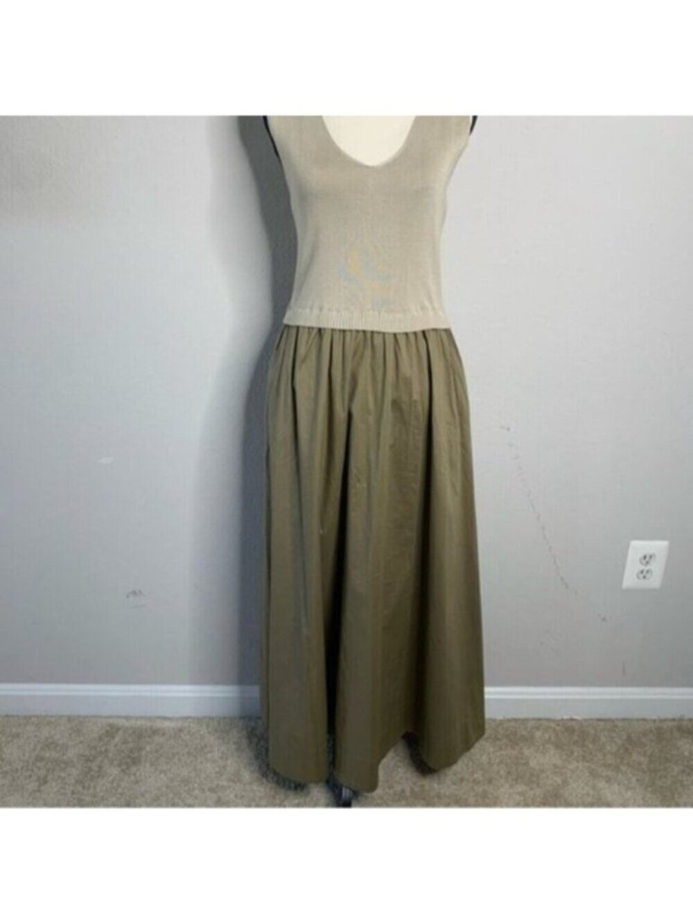 NWT TAYLOR Olive Green Poplin Skirt Midi Dress - Picture 8 of 15